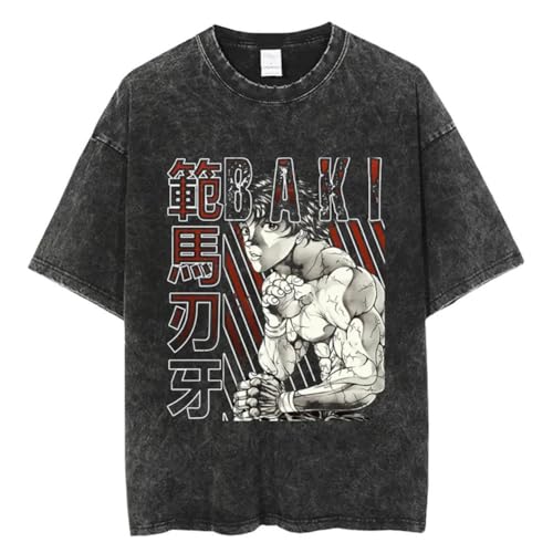 BAKI Anime T-Shirt Anime Role Hanma Baki/Hanma Yujiro 3D T-Shirt Cartoon Washed-Out Old Style Kurzarm T Anime Spiel Lose Kurzarm Top, Typ 7, XXL von Jilijia