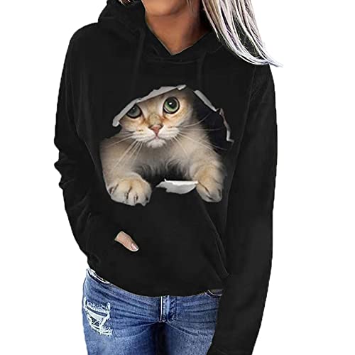 Damen Hoodies Pullover Flauschig Hoodie Sweatshirts 3D Gedruckt Katze Hoodie Oberteil Langarm Damen Pullover für Herbst Winter, Typ 4, M von Jilijia