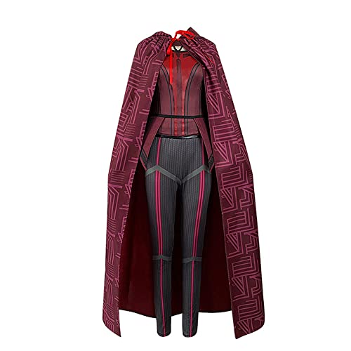 Damen Scarlet Witch Cosplay Kostüm Umhang Tops Hosen mit Kopfbedeckung Outfits für Halloween Maskerade Karneval Wanda Vision Kostüm, Scharlachrote Hexe, M von Jilijia