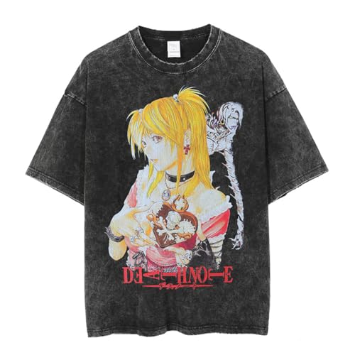 Death Note T-Shirt Anime Role Misa Amane 3D T-Shirt Cartoon Washed-Out Old Style Kurzarm T Langarm Anime Spiel Lose Kurzarm Top, Kurzärmeliges T-Shirt, XL von Jilijia