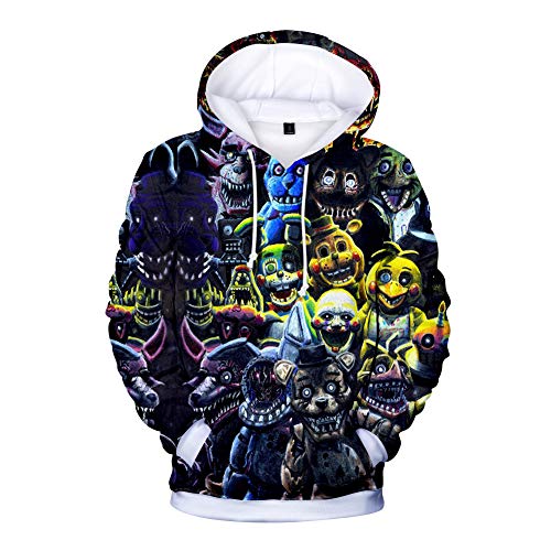 Five Nights at Freddy's Hoodies, 3D gedruckte Unisex FNAF Sweatshirts Erwachsene Pullover Herren Damen Lose Sport Streetwear Oberbekleidung Comic Print Kordelzug Jacke Outfit Gr. 4XL von Jilijia