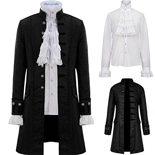 Jilijia Herren Steampunk Renaissance Uniform Set Trenchcoat Viktorianische Edwardianische Vintage Jacke Frock Pirat Vampir Cosplay Kostüm Outfits von Jilijia