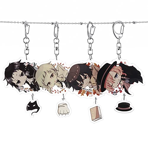 Jilijia 4 x Bungo Streu Dogs Schlüsselanhänger Anime Acryl Anhänger Dazai Osamu/Nakajima Atushi/Nakahara Chuuya Schlüsselanhänger Doppelgesicht Schlüsselanhänger von Jilijia