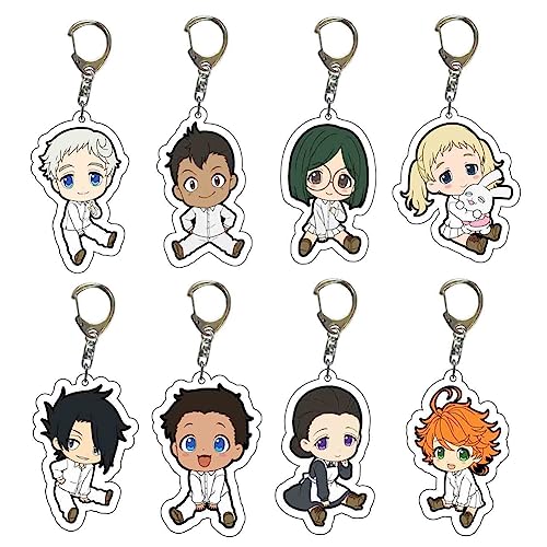 Jilijia 8 Stück The Promised Neverland Schlüsselanhänger Anime Acryl Anhänger Emma/Norman/Ray Schlüsselanhänger Doppelgesicht Schlüsselanhänger von Jilijia