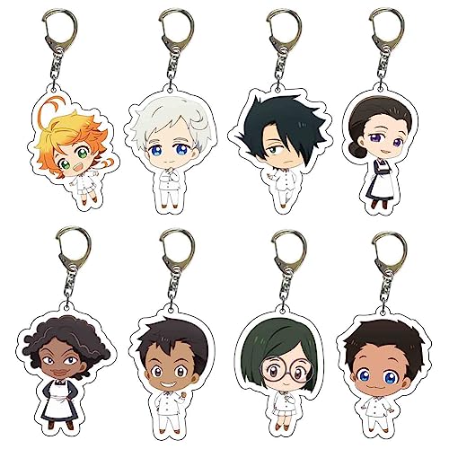 Jilijia 8 Stück The Promised Neverland Schlüsselanhänger Anime Acryl Anhänger Emma/Norman/Ray Schlüsselanhänger Doppelgesicht Schlüsselanhänger von Jilijia