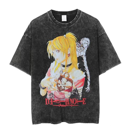 Jilijia Anime Death Note T-Shirt Herren Old Vintage T-Shirt Misa Amane Cosplay Street Oversized Kurzarm T-Shirt Sommer Gewaschenes T-Shirt Top, Kurze Ärmel, 56 von Jilijia