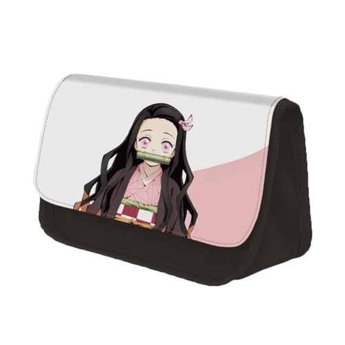 Jilijia Anime Kamado Tanjiro/Kamado Nezuko/Kochou Shinobu Federmäppchen Doppelreißverschlüsse Federmäppchen Große Kapazität Schreibwaren Tasche Cartoon Aufbewahrung Stifttasche für Teenager Junge von Jilijia