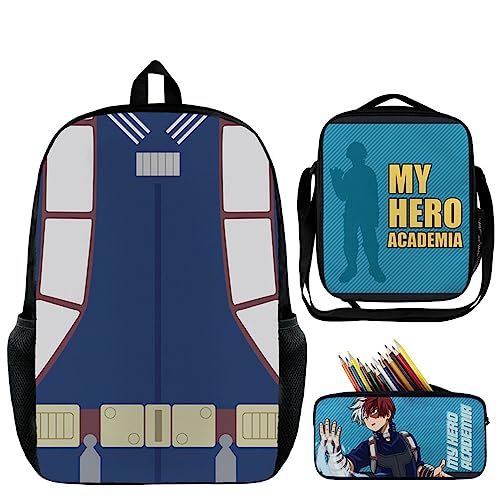 Jilijia Anime My Hero Academia Rucksack 3-teiliges Schulranzen-Set MHA Bedruckter modischer Rucksack Umhängetasche Federmäppchen für Schüler Kinder Teenager, Todoroki Shouto, 45×33×14 cm, von Jilijia