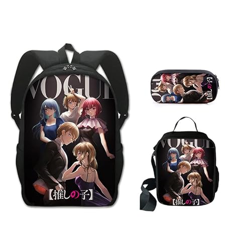 Jilijia Anime Oshi No Ko Rucksack 3-teiliges Schulranzen-Set Cartoon Gedruckt Mode Rucksack Mittagessen Tasche Federmäppchen für Jungen und Mädchen Weihnachten Geburtstag Geschenke, Typ 14, von Jilijia