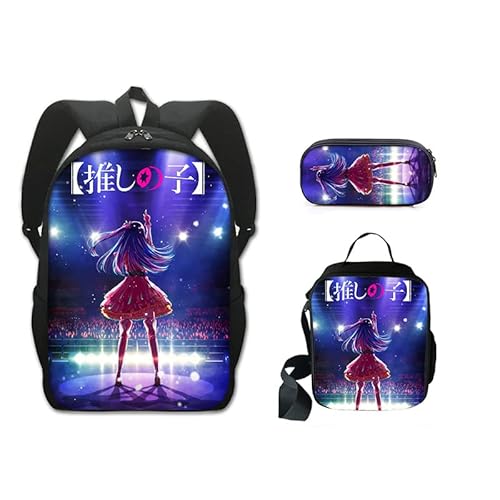 Jilijia Anime Oshi No Ko Rucksack 3-teiliges Schulranzen-Set Cartoon Gedruckt Mode Rucksack Mittagessen Tasche Federmäppchen für Jungen und Mädchen Weihnachten Geburtstag Geschenke, Typ 15, von Jilijia