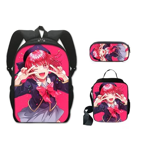 Jilijia Anime Oshi No Ko Rucksack 3-teiliges Schulranzen-Set Cartoon Gedruckt Mode Rucksack Mittagessen Tasche Federmäppchen für Jungen und Mädchen Weihnachten Geburtstag Geschenke, Typ 16, von Jilijia