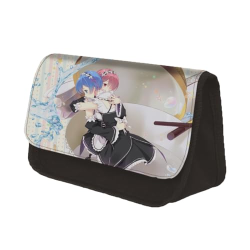 Jilijia Anime Re:0 Federmäppchen Rem/Ram Cartoon Doppelreißverschlüsse Federmäppchen Große Kapazität Schreibwaren Tasche Aufbewahrungstasche für Teenager Junge Mädchen Geschenke, Typ 12, 22x13x7.5CM, von Jilijia