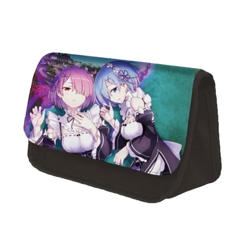 Jilijia Anime Re:0 Federmäppchen Rem/Ram Cartoon Doppelreißverschlüsse Federmäppchen Große Kapazität Schreibwaren Tasche Aufbewahrungstasche für Teenager Junge Mädchen Geschenke, Typ 2, 22x13x7.5CM, von Jilijia