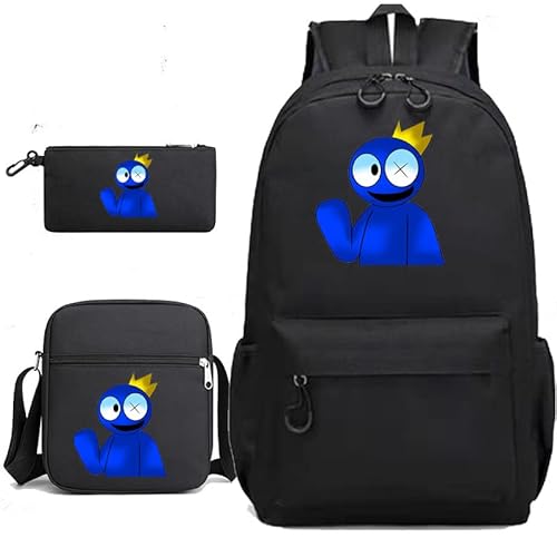 Jilijia Bunte Monster Cyan Look Rot Rucksack, Anime Spiel Peripherie Daypack Schultertasche Drei Stück Student Büchertasche Lunchbag Stifttasche 3-teiliges Set, Schwarz , 45*32CM von Jilijia