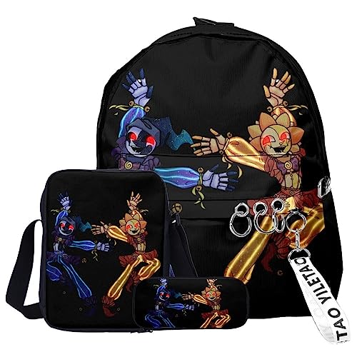 Jilijia FNAF Rucksack 3-teilig Five Nights Game Schulranzen 3D gedruckt Schultertasche Federtasche für Jungen und Mädchen Weihnachten Geburtstag Geschenke von Jilijia