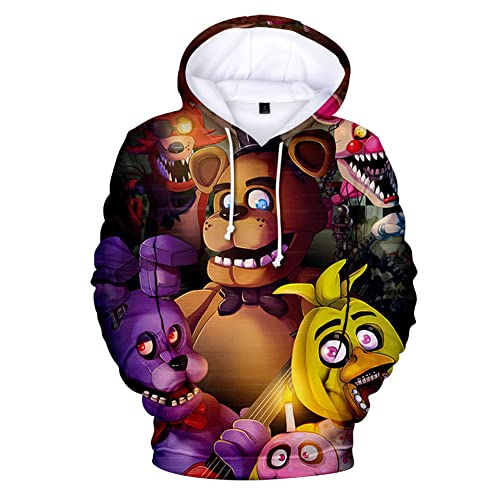 Jilijia Five Night Game Hoodie 3D Pullover Sweatshirt Comic Gedruckt Kordelzug Hoodie für Weihnachten Freunde Familie Thanksgiving Geburtstagsgeschenke (FNAF Kostüm) von Jilijia