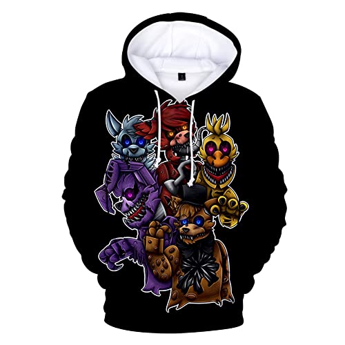 Jilijia Five Night Game Hoodie 3D Pullover Sweatshirt Comic Gedruckt Kordelzug Hoodie für Weihnachten Freunde Familie Thanksgiving Geburtstagsgeschenke (FNAF Kostüm) von Jilijia