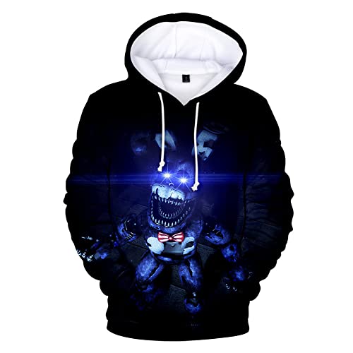 Jilijia Five Night Game Hoodie 3D Pullover Sweatshirt Comic Gedruckt Kordelzug Hoodie für Weihnachten Freunde Familie Thanksgiving Geburtstagsgeschenke (FNAF Kostüm) von Jilijia