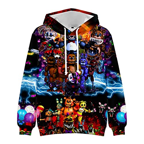 Jilijia Five Night Game Hoodie 3D Pullover Sweatshirt Comic Gedruckt Kordelzug Hoodie für Weihnachten Freunde Familie Thanksgiving Geburtstagsgeschenke (FNAF Kostüm) von Jilijia