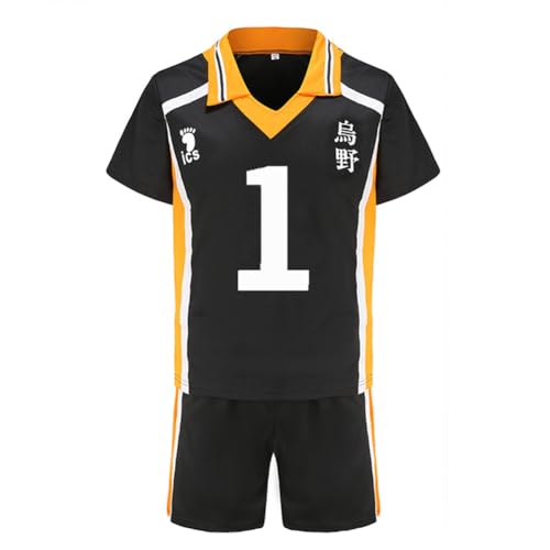 Jilijia Haikyuu T-Shirt Karasuno High Volleyball Jersey Hinata Shoyo/Tobio Kageyama Kurzarm T-Shirt + Shorts Anime Game Suitset, Karasuno High No.1, XL von Jilijia