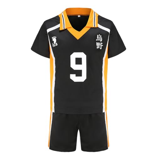 Jilijia Haikyuu T-Shirt Karasuno High Volleyball Jersey Hinata Shoyo/Tobio Kageyama Kurzarm T-Shirt + Shorts Anime Game Suitset, Karasuno High No.9, M von Jilijia