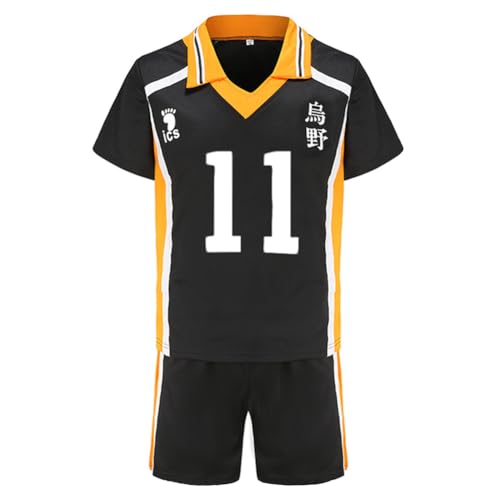 Jilijia Haikyuu T-Shirt Karasuno High Volleyball Jersey Hinata Shoyo/Tobio Kageyama Kurzarm T-Shirt + Shorts Anime Game Suitset, Karasuno High Nr. 11, L von Jilijia
