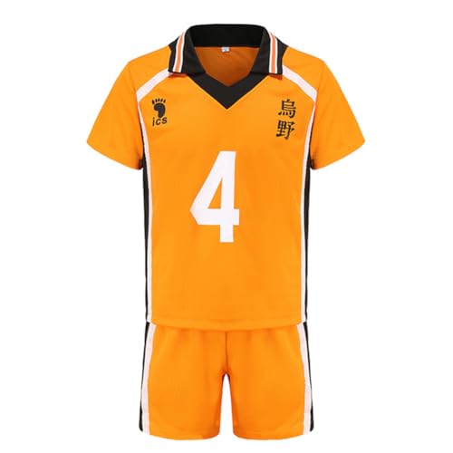Jilijia Haikyuu T-Shirt Karasuno High Volleyball Jersey Hinata Shoyo/Tobio Kageyama Kurzarm T-Shirt + Shorts Anime Game Suitset, Karasuno High Nr. 4, M von Jilijia