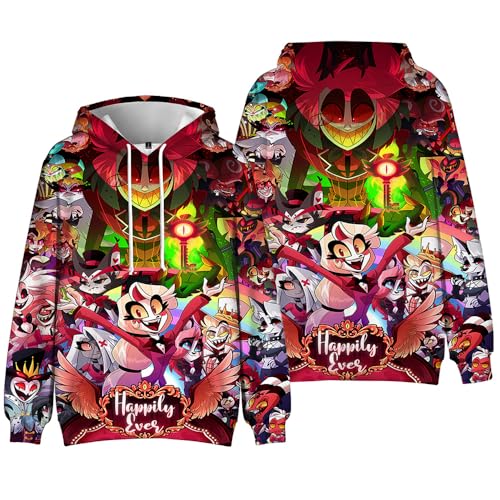 Jilijia Hazbin Hotel Kinder Hoodie Anime 3D Digitaldruck Sweatshirt Alastor/Angel Dust Cosplay Langarm Streetwear für Jungen und Mädchen, Typ 1, 160 von Jilijia