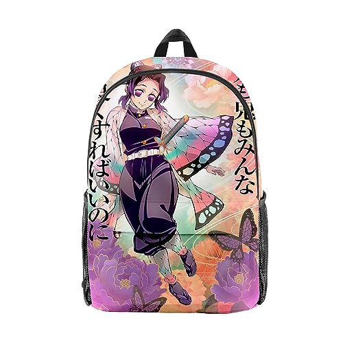 Jilijia Kochou Shinobu Rucksack Anime 3D Gedruckt Teens Schulrucksack Jungen Mädchen Cartoon Rucksack Outdoor Reise Rucksack Wasserdichte Tasche von Jilijia