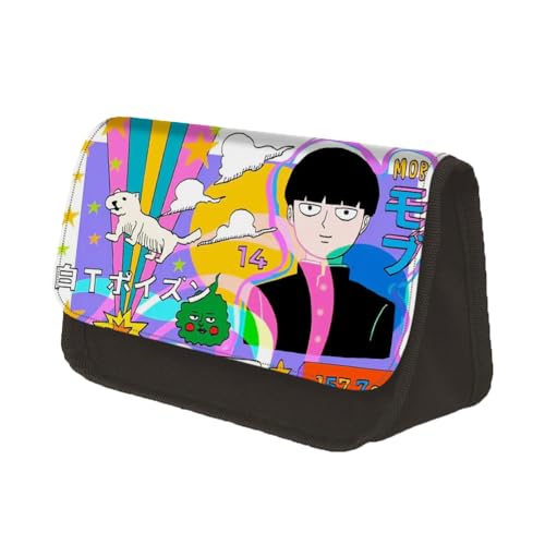 Jilijia Mob Psycho 100 Federmäppchen Cartoon Federmäppchen Anime Reigen Arataka Canvas Tasche Kageyama Shigeo Mob Anime Cartoon Charakter Kosmetiktaschen Aufbewahrungstasche, Typ 15, 22x13x7.5cm von Jilijia