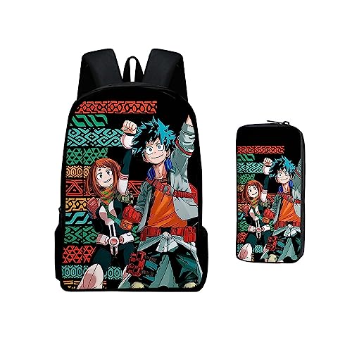 Jilijia My Hero Academia Anime Rucksack, MHA Cartoon bedruckt, modisch, Schultaschen und Federmäppchen für Schüler, Kinder, Teenager, Geschenk, 2-teilig, Typ 1, 40*30*13cm von Jilijia