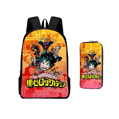 Jilijia My Hero Academia Anime Rucksack, MHA Cartoon bedruckt, modisch, Schultaschen und Federmäppchen für Schüler, Kinder, Teenager, Geschenk, 2-teilig, Typ 2, 40*30*13cm von Jilijia