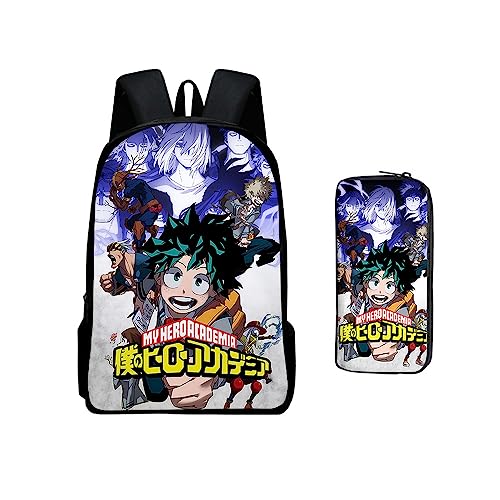 Jilijia My Hero Academia Anime Rucksack, MHA Cartoon bedruckt, modisch, Schultaschen und Federmäppchen für Schüler, Kinder, Teenager, Geschenk, 2-teilig, Typ 8, 40*30*13cm von Jilijia