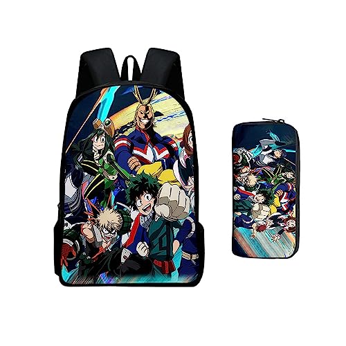 Jilijia My Hero Academia Anime Rucksack, MHA Cartoon bedruckt, modisch, Schultaschen und Federmäppchen für Schüler, Kinder, Teenager, Geschenk, 2-teilig, Typ 9, 40*30*13cm von Jilijia