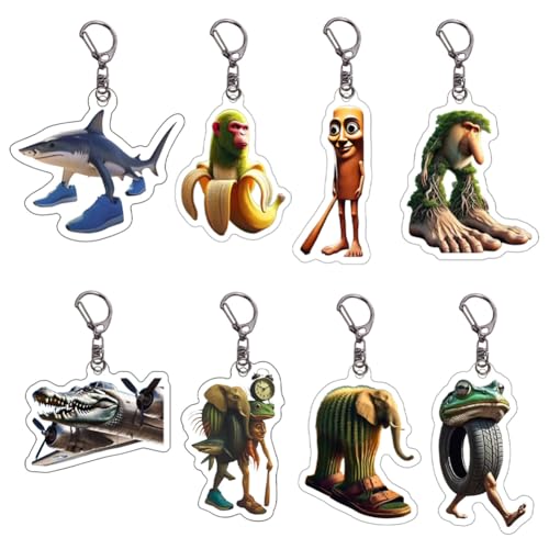 Jilijia Tung Tung Tung Sahur Figur Anime Acryl Schlüsselanhänger Set Hirnrot Tiere Tralalelo Tralalala Bombardiro Crocodillo Lirili Larila Schlüsselanhänger Niedliche Schlüsselanhänger Dekorationen von Jilijia