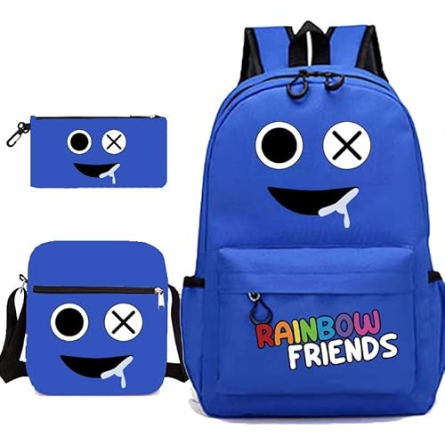 Rainbow Friends Rucksack, Anime-Spiel, Peripheriegeräte, Schultertasche, 3-teiliges Set, Schatzblau, 45*32CM von Jilijia