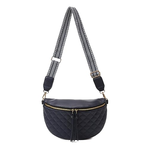 Jiliyote Crossbody Bag Damen mit breitem Wechselgurt Leder Bauchtasche Damen Leder breiter Gurt mittelgroße Crossbag Damen Gürteltasche für Festival Reise Alltag von Jiliyote