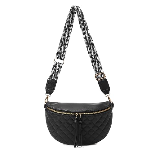 Jiliyote Crossbody Bag Damen mit breitem Wechselgurt Leder Bauchtasche Damen Leder breiter Gurt mittelgroße Crossbag Damen Gürteltasche für Festival Reise Alltag von Jiliyote