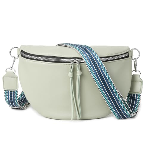 Jiliyote Crossbody Bag Damen mit Breitem Wechselgurt mittelgroße Leder Bauchtasche Damen PU Leder Breiter Gurt Crossbag Damen Gürteltasche für Festival Reise Alltag von Jiliyote