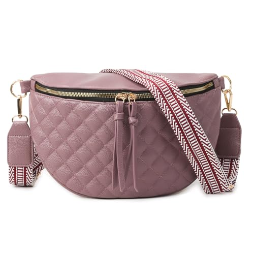 Jiliyote Crossbody Bag Damen mit Breitem Wechselgurt mittelgroße Leder Bauchtasche Damen PU Leder Breiter Gurt Crossbag Damen Gürteltasche für Festival Reise Alltag von Jiliyote