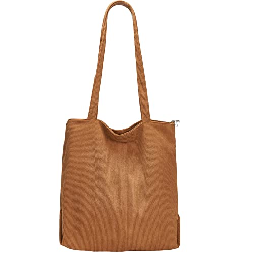 Jiliyote Groß Cord Tasche Damen Shopper Reißverschluss,Cord umhängetasche damen Cordtasche Einkauftasche Damen Kord Tasche für Arbeit Uni Einkaufen Schule von Jiliyote