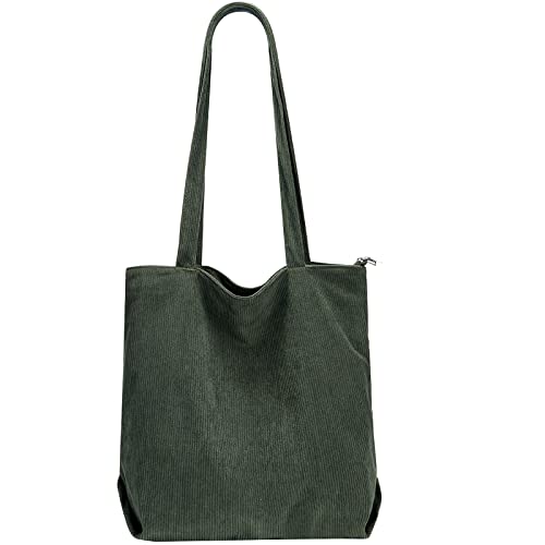 Jiliyote Groß Umhängetasche Cord Tasche Reißverschluss Damen Cordtasche Shopper Taschen Kord Tasche Einkauftasche für Uni Arbeit Mädchen Schule Alltag von Jiliyote