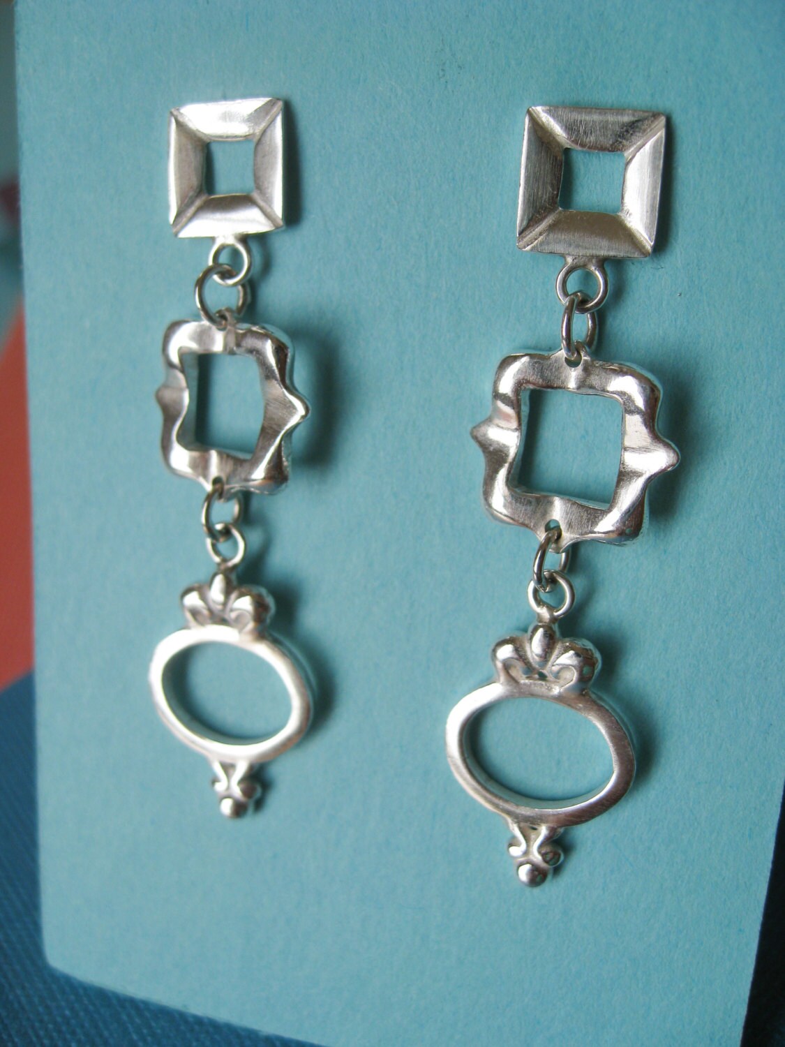 Dreifache Frame Baumeln Ohrringe Post Sterlingsilber Dreifache Frame Baumeln Ohrringe Post Sterlingsilber von JillKDavisJewelry