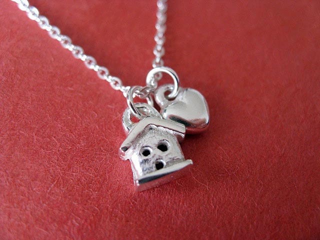 Klein Haus Und Herz Charmehalskette. Sterling Silber Klein Haus Und Herz Charmehalskette. Sterling Silber von JillKDavisJewelry