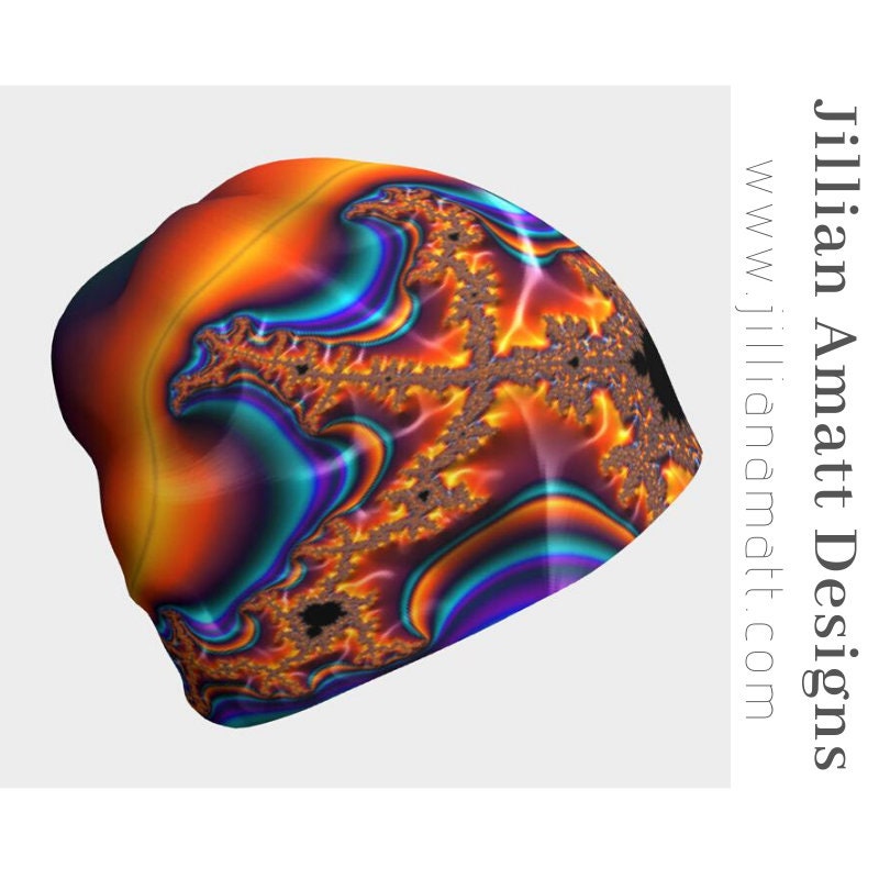 Mütze Orange Blau Schwarz Fraktal Mütze, Heilige Geometrie Trippy Festival Kleidung, Funky Wintermütze Oder Toque Mütze Orange Blau Schwarz Fraktal Mütze, Heilige Geometrie Trippy Festival Kleidung, Funky Wintermütze Oder Toque von JillianAmattDesigns