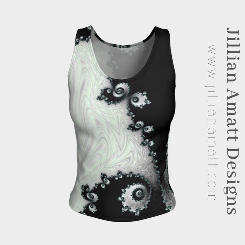 Schwarz Und Weiß Tank Top Damen Lange Oder Kurze Weiche Peachskin Jersey Yoga Heilige Geometrie Trippy von JillianAmattDesigns