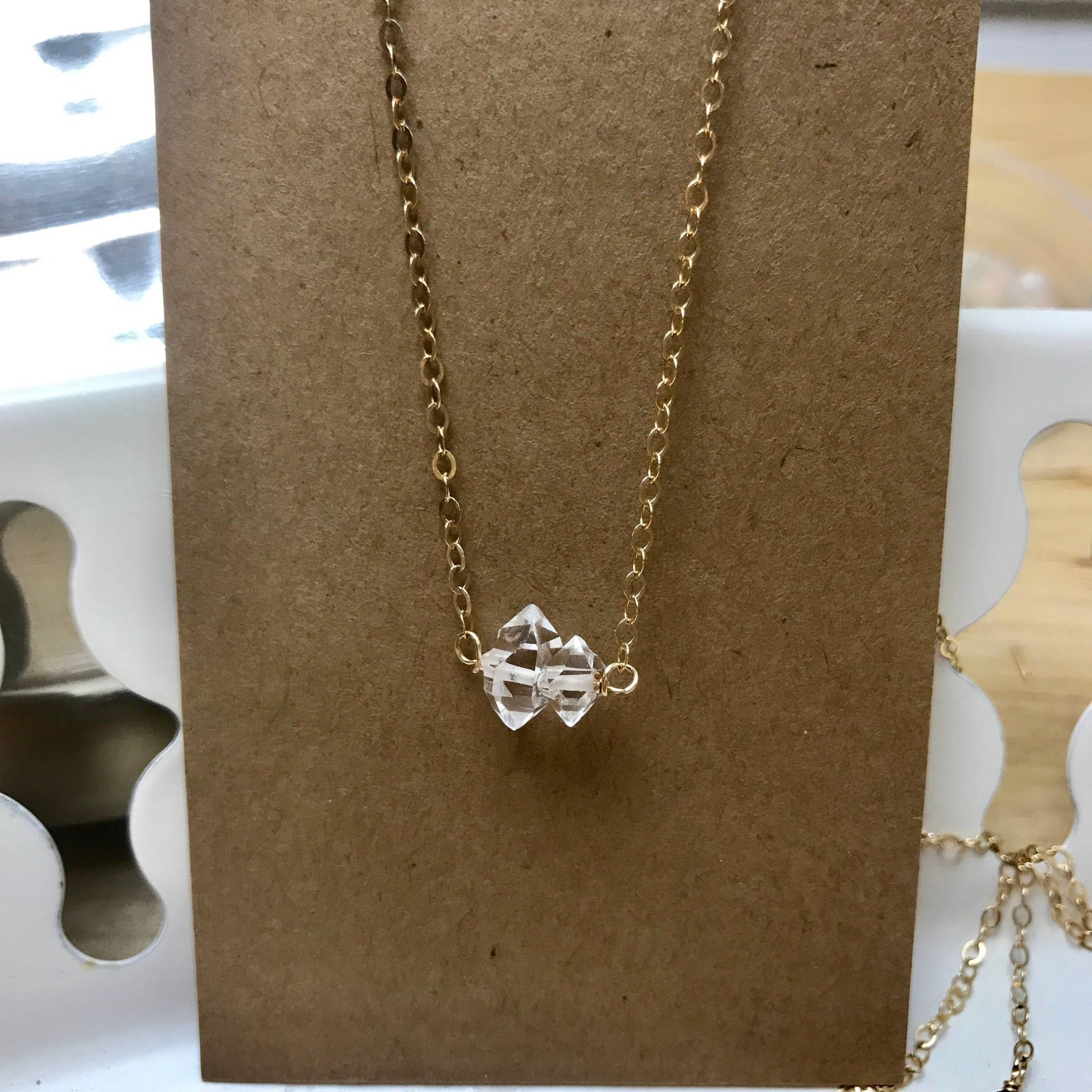 Doppelte Herkimer Diamant Halskette/Gelbgold Gefüllt Doppelte Herkimer Diamant Halskette/Gelbgold Gefüllt von JilliansSidenote