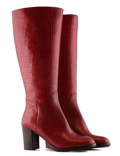 Jilsen Weitschaftstiefel Nina Croco | XL Schaftweite 44 | Rot | Absatz 8 | Größe 38 | Weiter Schaft von Jilsen