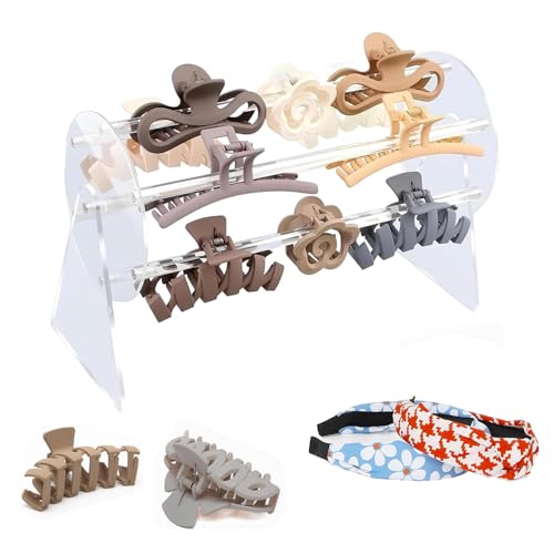 Headband Stand, Claw Clip Organiser, Transparent Acrylic Hair Clips Holder, Hair Clip Organiser for Women, 360° Rotating Hair Clip Holder, for Storing Hair Clips and Hair Bands von Jilskl