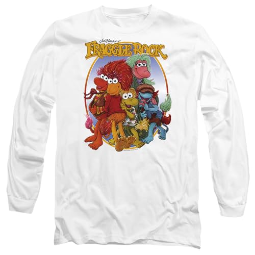 Jim Henson - Fraggle Rock Unisex Fraggle Rock Group Hug Long Sleeve, White T-Shirt, weiß, M von Jim Henson - Fraggle Rock